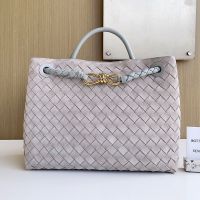 Bottega Veneta Medium Andiamo Top Handle Bag In Intrecciato Suede Grey