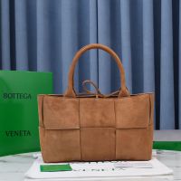 Bottega Veneta Medium Arco Tote 36 In Intreccio Suede Caramel