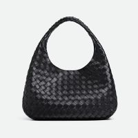 Bottega Veneta Medium Campana Shoulder Bag In Supple Intrecciato Lambskin Black