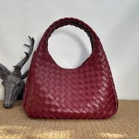 Bottega Veneta Medium Campana Shoulder Bag In Supple Intrecciato Lambskin Burgundy