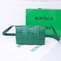 Bottega Veneta Medium Cassette Crossbody Bag In Intreccio Calfskin Military Green