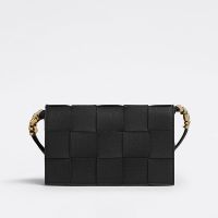 Bottega Veneta Medium Cassette Crossbody Bag In Intreccio Grained Calfskin Black