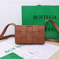 Bottega Veneta Medium Cassette Crossbody Bag In Intreccio Grained Calfskin Caramel