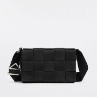 Bottega Veneta Large Cassette Crossbody Bag In Intreccio Nylon Black