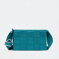 Bottega Veneta Large Cassette Crossbody Bag In Intreccio Nylon Blue