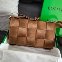 Bottega Veneta Large Cassette Crossbody Bag In Intreccio Nylon Brown