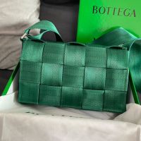 Bottega Veneta Large Cassette Crossbody Bag In Intreccio Nylon Green
