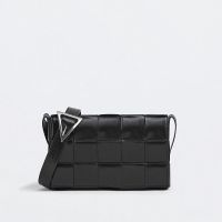 Bottega Veneta Medium Cassette Crossbody Bag with Triangle Buckle In Intreccio Waxed Calfskin Black