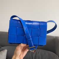 Bottega Veneta Medium Cassette Crossbody Bag with Triangle Buckle In Intreccio Waxed Calfskin Blue