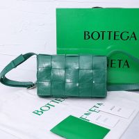 Bottega Veneta Medium Cassette Crossbody Bag with Triangle Buckle In Intreccio Waxed Calfskin Military Green
