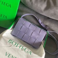 Bottega Veneta Medium Cassette Crossbody Bag with Triangle Buckle In Intreccio Waxed Calfskin Purple
