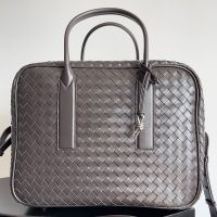 Bottega Veneta Medium Getaway Weekender Briefcase In Intreccio Calfskin Coffee