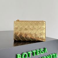 Bottega Veneta Medium Bi-Fold Zip Wallet In Intrecciato Lambskin Gold