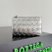 Bottega Veneta Medium Bi-Fold Zip Wallet In Intrecciato Lambskin Silver