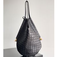 Bottega Veneta Solstice Shoulder Bag In Intreccio Supple Lambskin Black