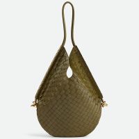 Bottega Veneta Solstice Shoulder Bag In Intreccio Supple Lambskin Olive