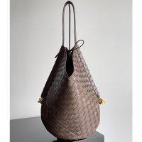 Bottega Veneta Solstice Shoulder Bag In Intreccio Supple Lambskin Coffee