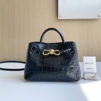 Bottega Veneta Mini Andiamo Top Handle Bag In Alligator Leather Black