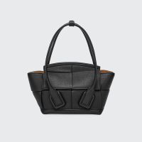 Bottega Veneta Mini Arco Top Handle Bag In Intreccio Grained Calfskin Black