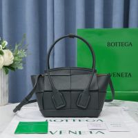 Bottega Veneta Mini Arco Top Handle Bag In Intreccio Grained Calfskin Navy Blue