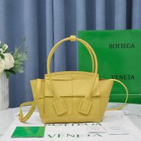 Bottega Veneta Mini Arco Top Handle Bag In Intreccio Grained Calfskin Yellow