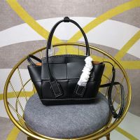 Bottega Veneta Mini Arco Top Handle Bag In Intreccio Smooth Calfskin Black