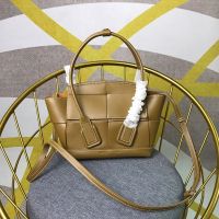 Bottega Veneta Mini Arco Top Handle Bag In Intreccio Smooth Calfskin Brown