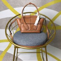 Bottega Veneta Mini Arco Top Handle Bag In Intreccio Smooth Calfskin Caramel