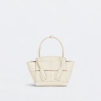 Bottega Veneta Mini Arco Top Handle Bag In Intreccio Smooth Calfskin White