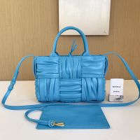 Bottega Veneta Mini Arco Tote 25 with Detachable Strap In Foulard Intreccio Leather Blue