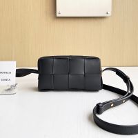 Bottega Veneta Mini Brick Cassette Crossbody Bag In Intreccio Leather Black