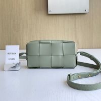 Bottega Veneta Mini Brick Cassette Crossbody Bag In Intreccio Leather Light Green