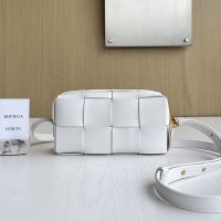 Bottega Veneta Mini Brick Cassette Crossbody Bag In Intreccio Leather White