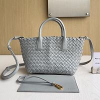 Bottega Veneta Mini Cabat Tote 20 with Detachable Strap In Intreccio Leather Grey