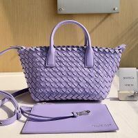 Bottega Veneta Mini Cabat Tote 20 with Detachable Strap In Intreccio Leather Light Purple