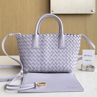 Bottega Veneta Mini Cabat Tote 20 with Detachable Strap In Intreccio Leather Mauve