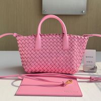 Bottega Veneta Mini Cabat Tote 20 with Detachable Strap In Intreccio Leather Rose