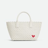 Bottega Veneta Mini Cabat Tote 20 with Detachable Strap In Heart Shape Intreccio Lambskin White