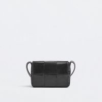 Bottega Veneta Micro Cassette Crossbody Bag In Intreccio Waxed Leather Black