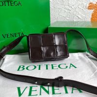 Bottega Veneta Micro Cassette Crossbody Bag In Intreccio Waxed Leather Coffee