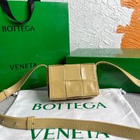 Bottega Veneta Micro Cassette Crossbody Bag In Intreccio Waxed Leather Khaki