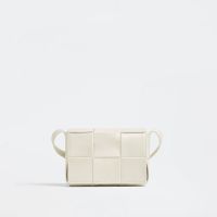 Bottega Veneta Micro Cassette Crossbody Bag In Intreccio Waxed Leather White