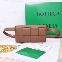 Bottega Veneta Mini Cassette Belt Bag In Intreccio Calfskin Caramel