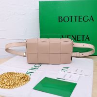 Bottega Veneta Mini Cassette Belt Bag In Intreccio Calfskin Cherry