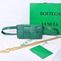 Bottega Veneta Mini Cassette Belt Bag In Intreccio Calfskin Green