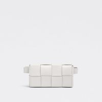 Bottega Veneta Mini Cassette Belt Bag In Intreccio Calfskin White