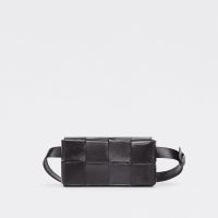 Bottega Veneta Mini Cassette Belt Bag In Intreccio Waxed Calfskin Black