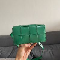 Bottega Veneta Mini Cassette Belt Bag In Intreccio Waxed Calfskin Green