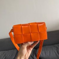 Bottega Veneta Mini Cassette Belt Bag In Intreccio Waxed Calfskin Orange