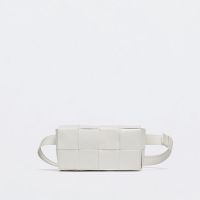 Bottega Veneta Mini Cassette Belt Bag In Intreccio Waxed Calfskin White